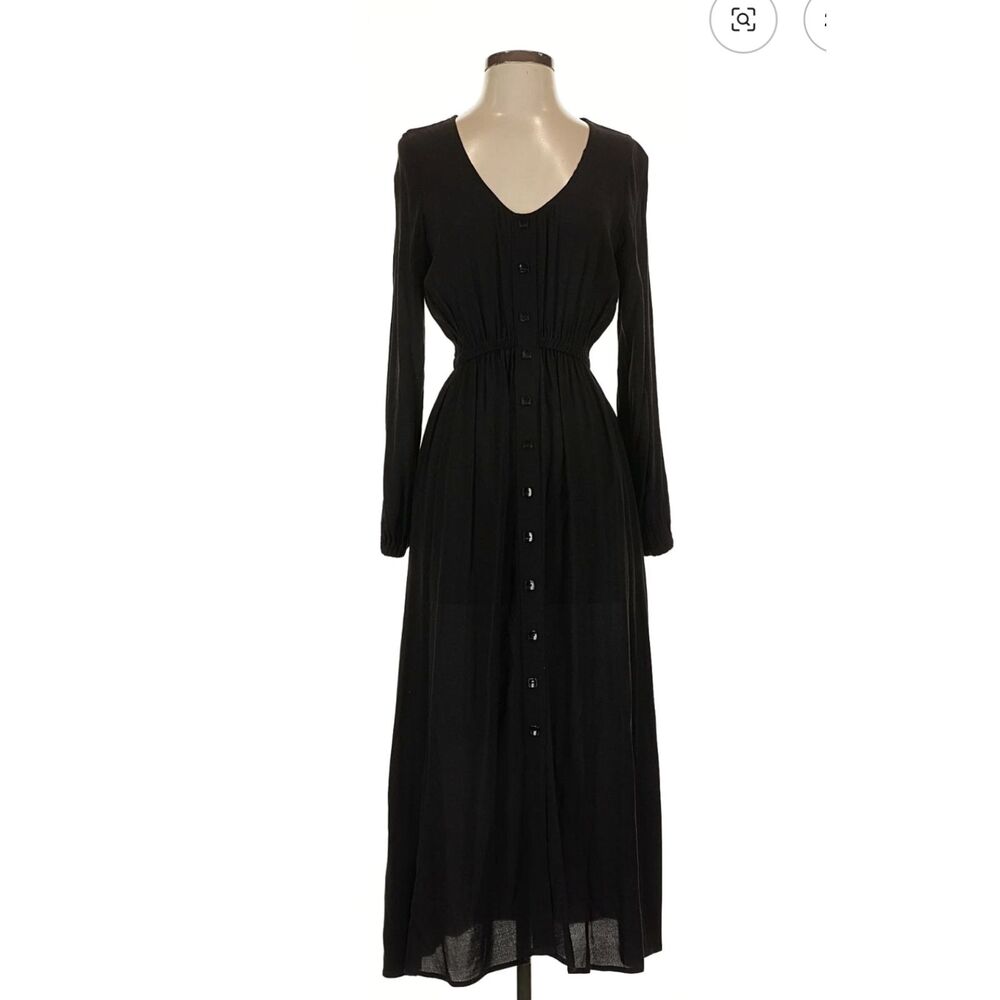 Rachel Pally Womens S Black Button Front Maxi Dress Long Sleeve Elastic Waist